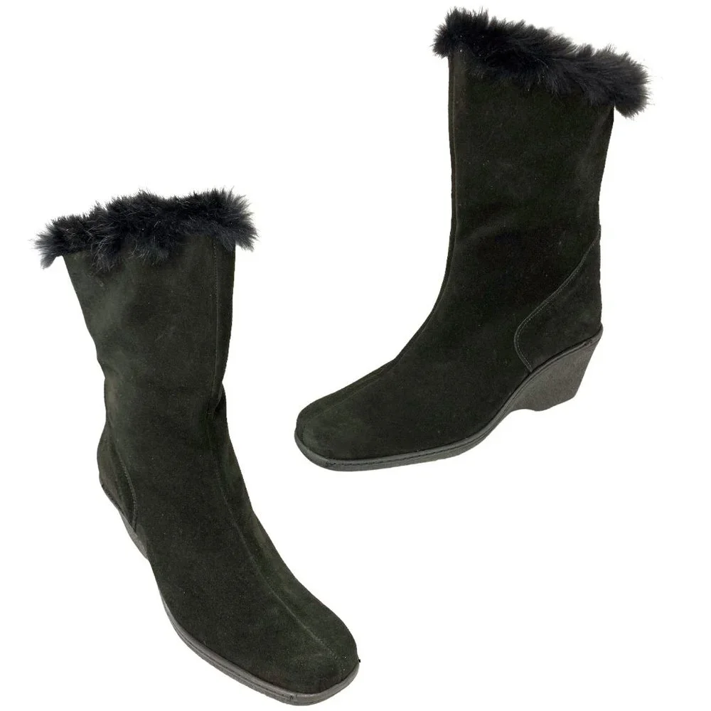 MAXINE Of Canada Waterproof Black Suede Insulated Rear Zip Wedge‎ Boots